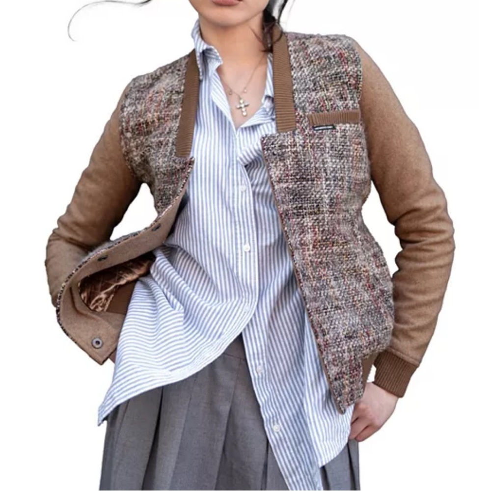 NWT Members Only Women's Updated Tweed Varsity Jacket With Contrast Sleeve